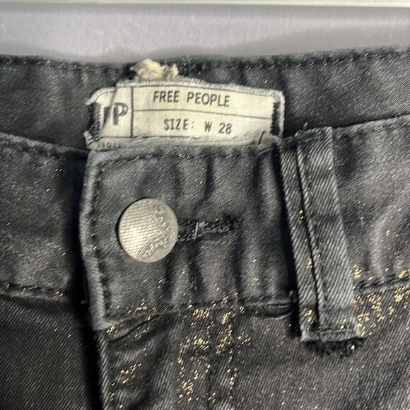Free People Black with Gold Glitter Jeans Size 28 - Picture 3 of 7
